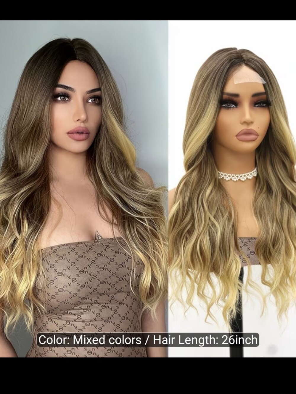 Long Wavy Ombre Lace Front Wig - Mixed Blonde and Brown 26 In
